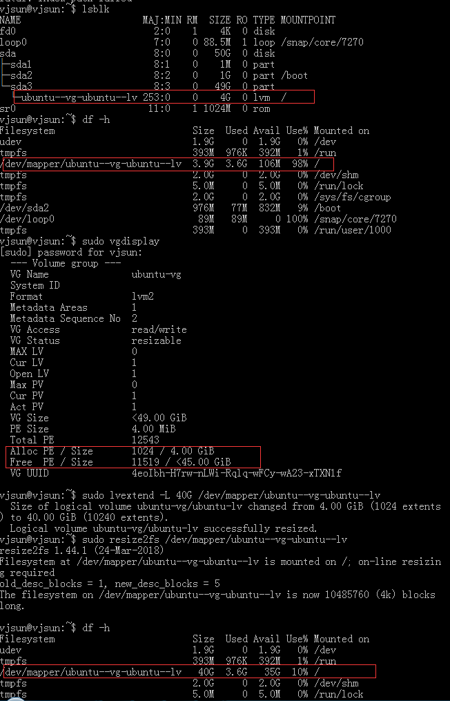 Ubuntu 18.04.3 Server LTS LVM 磁盘扩容